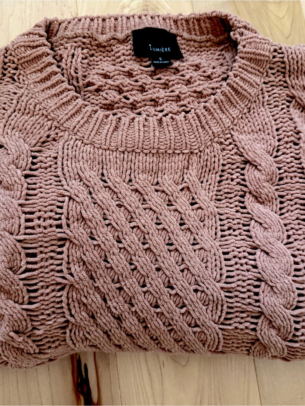 Lumiere Rose Cable Knit Crewneck Sweater - Picture 2 of 9